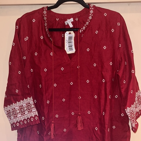 Garnet Hill burgundy sheath dress, embroidered with pockets 100% linen, NWT SZ8 - Picture 3 of 10